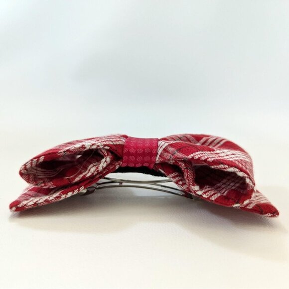 Women's Red Plaid, Medium Sized Hair Bow Barrette New - Picture 3 of 8